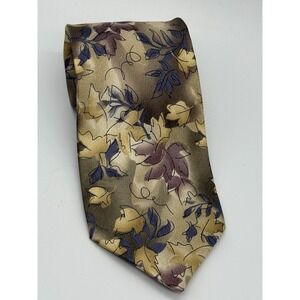 J. Garcia men's Tie 100% Silk Gold Blue Fall‎ Autumn Leaves 60"x4"